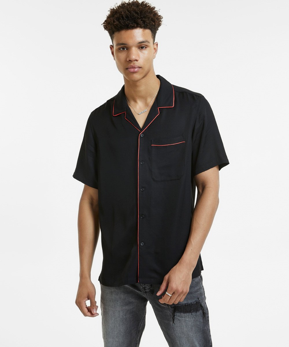Mens Downtown Ss Shirt Black Red Regular Shirts - Black