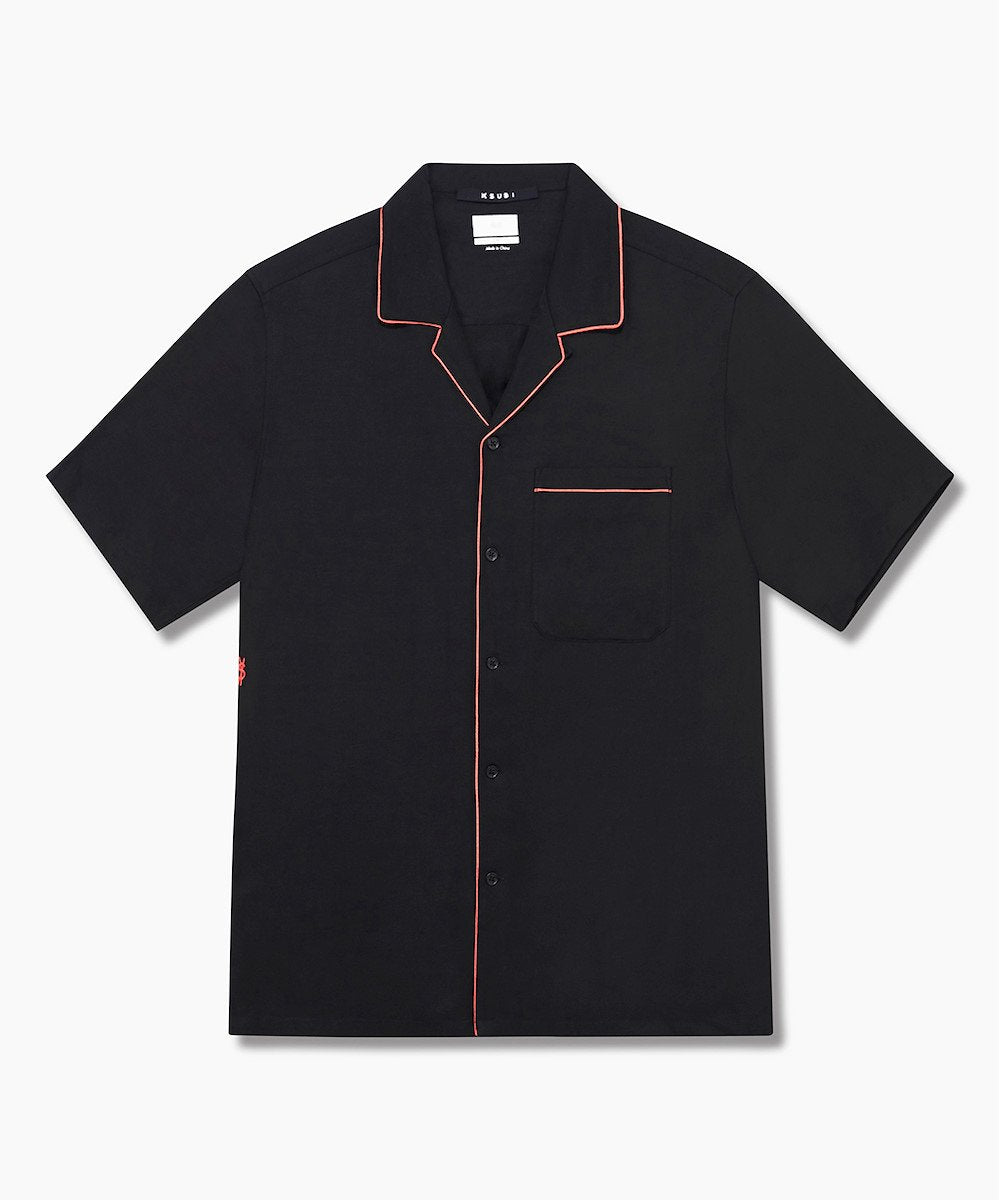 Mens Downtown Ss Shirt Black Red Regular Shirts - Black