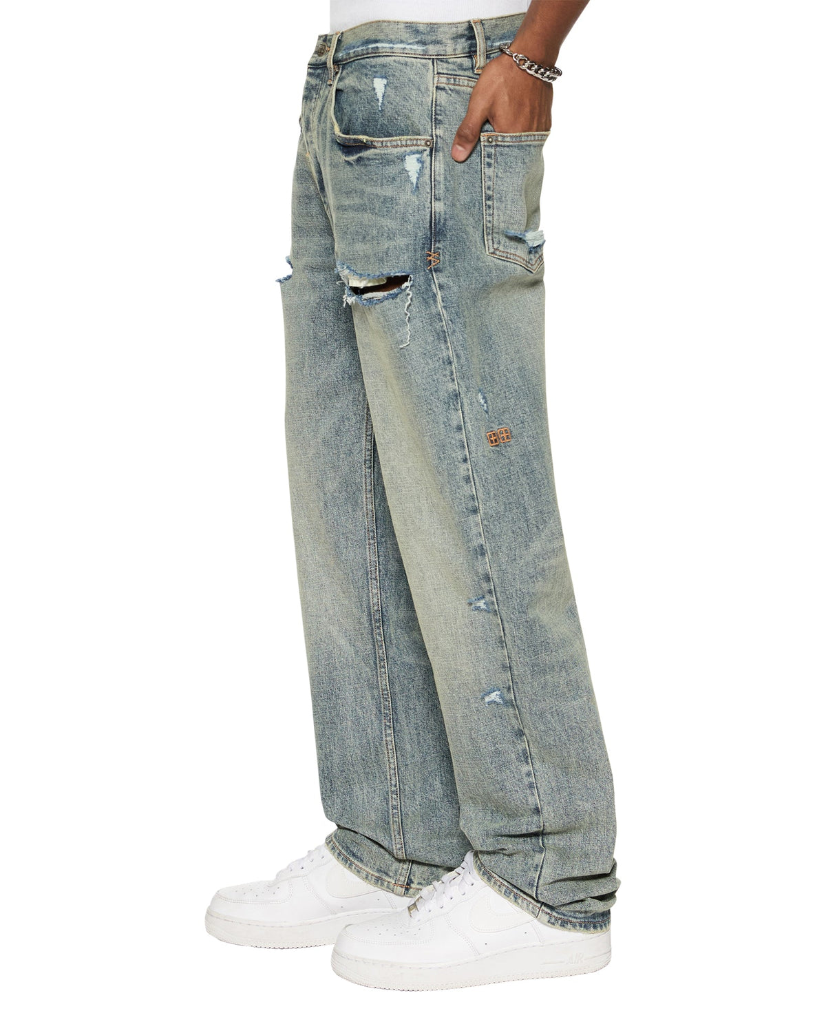 Mens Anti K Stage Dive Trashed Relaxed Denim Jeans - Denim