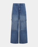 Womens Baggy Jean Nylon Splice Relaxed Denim Jeans - Multi Colour