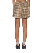 Womens Boxer Shorts Tan Plaid Regular Walkshorts - Multi Colour