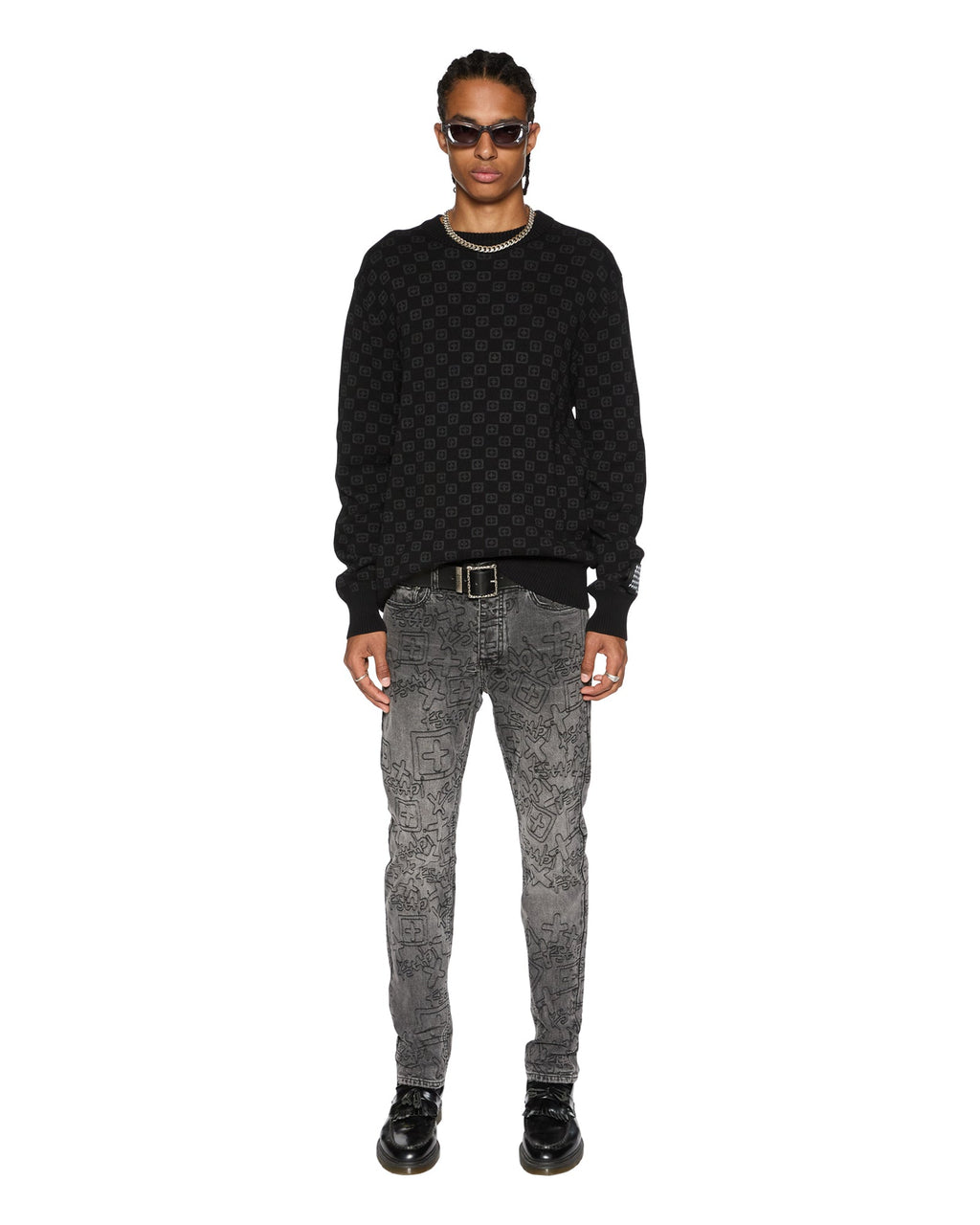 Mens Chitch Stencil Stitch Worn Grey Slim Denim Jeans - Grey
