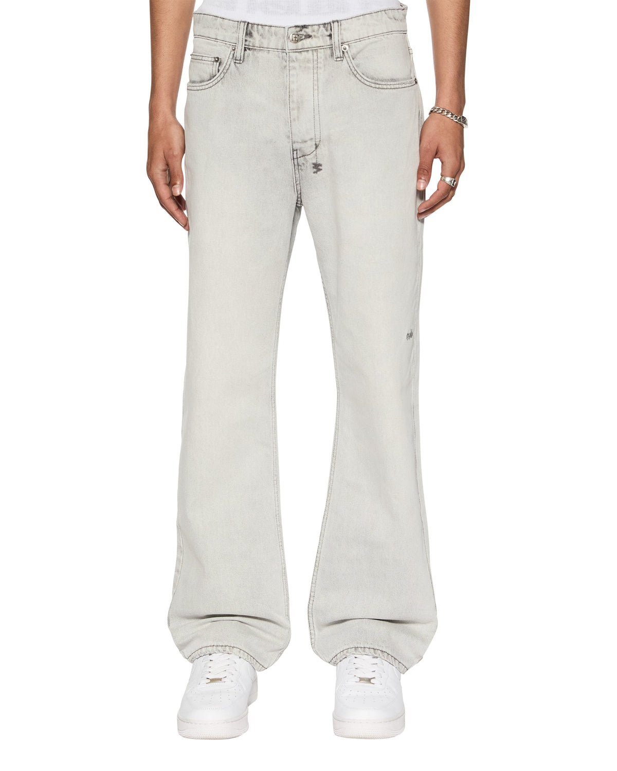 Mens Bronko White Snow Bootcut Denim Jeans - White