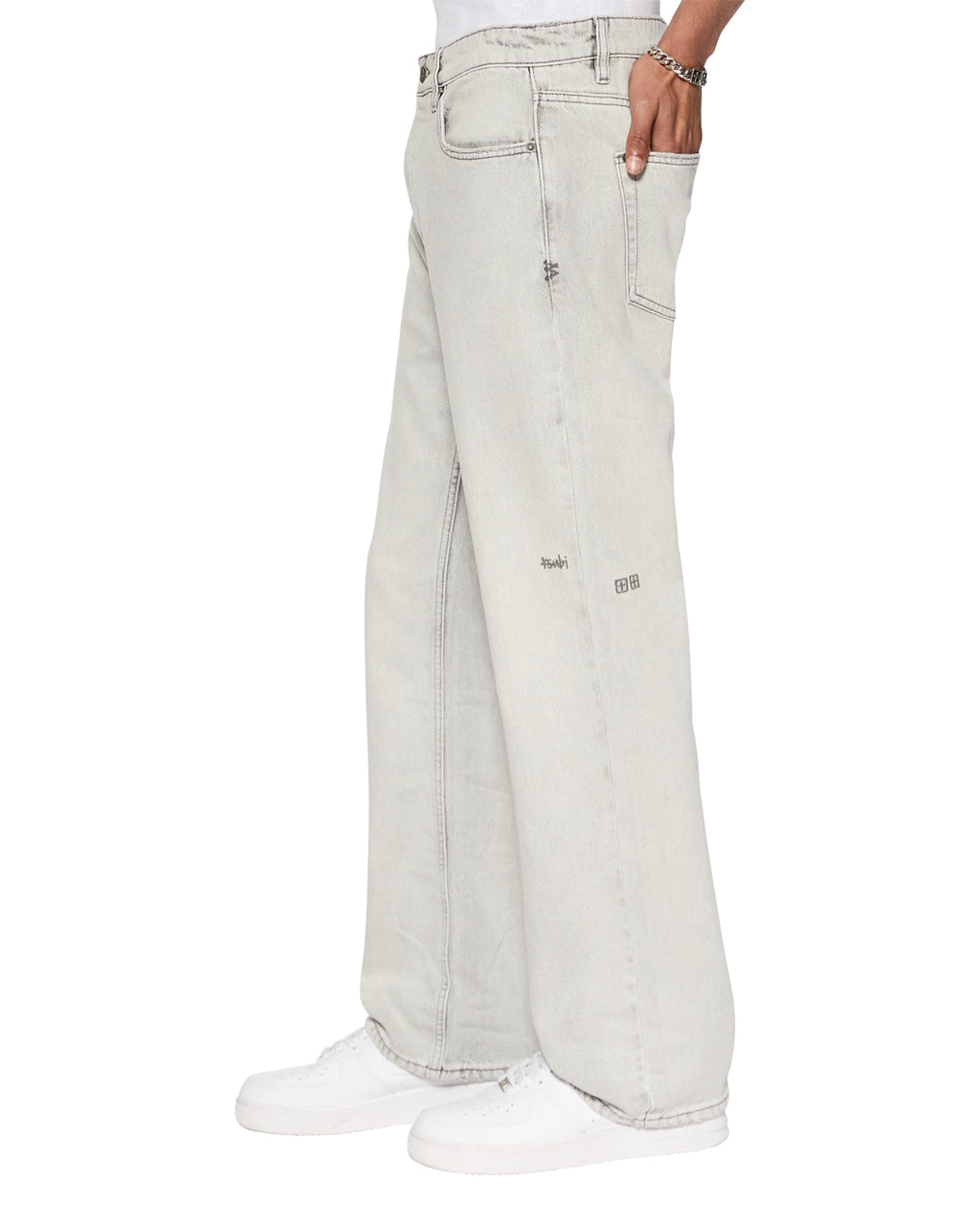 Mens Bronko White Snow Bootcut Denim Jeans - White