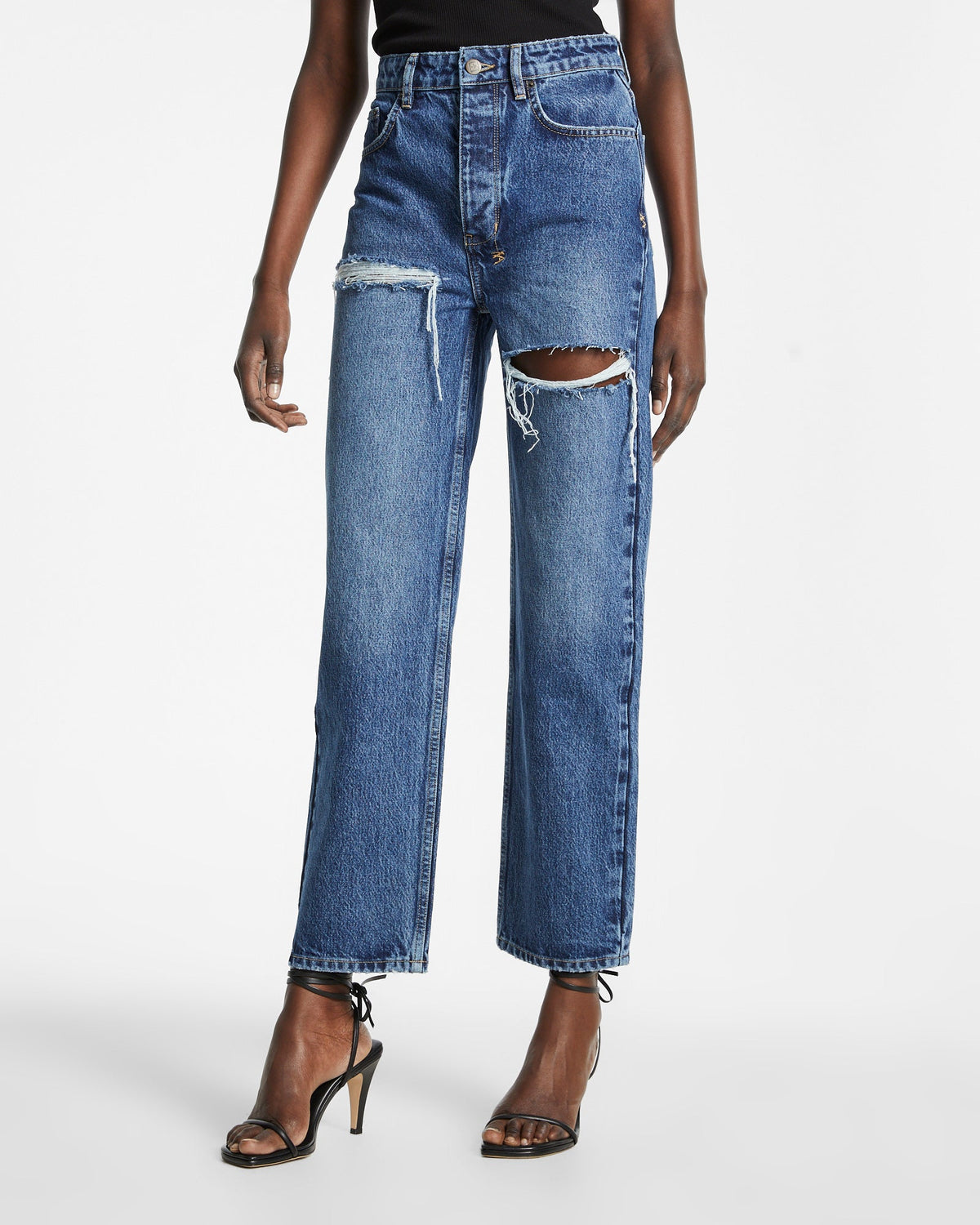 Womens Brooklyn Jean Stella Slashed Straight Denim Jeans - Denim