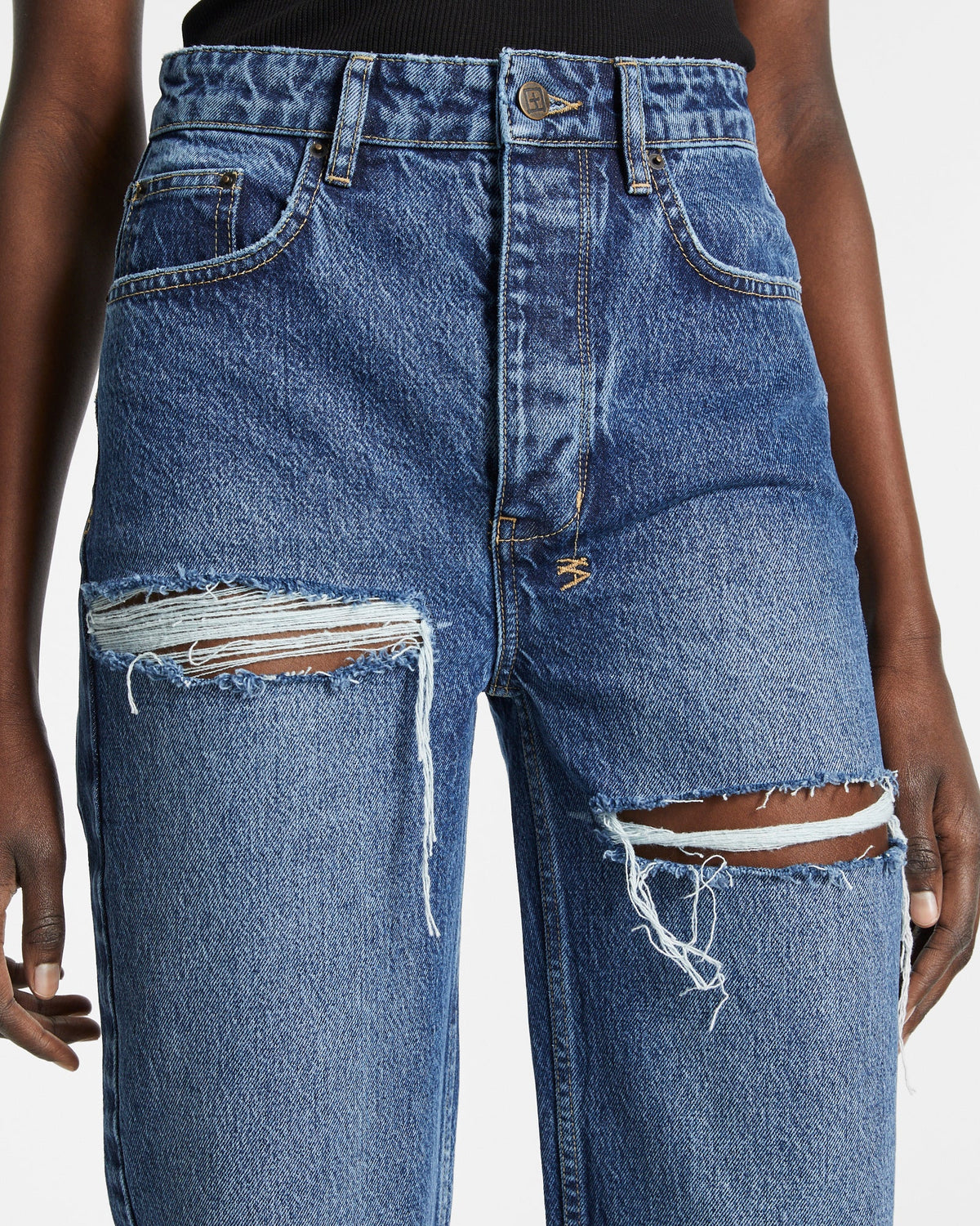 Womens Brooklyn Jean Stella Slashed Straight Denim Jeans - Denim