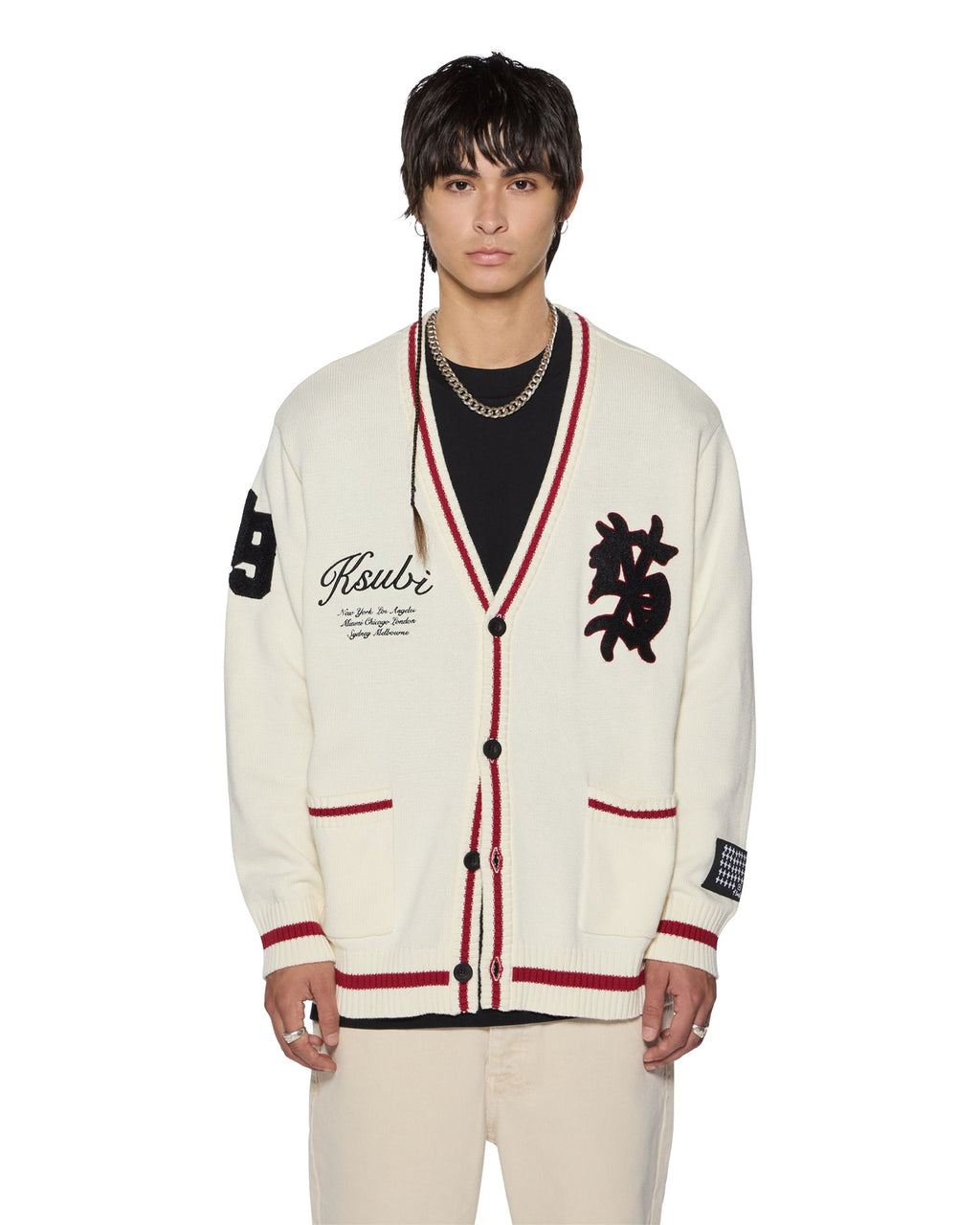 MENS PLAYOFF CARDIGAN ECRU KNITWEAR