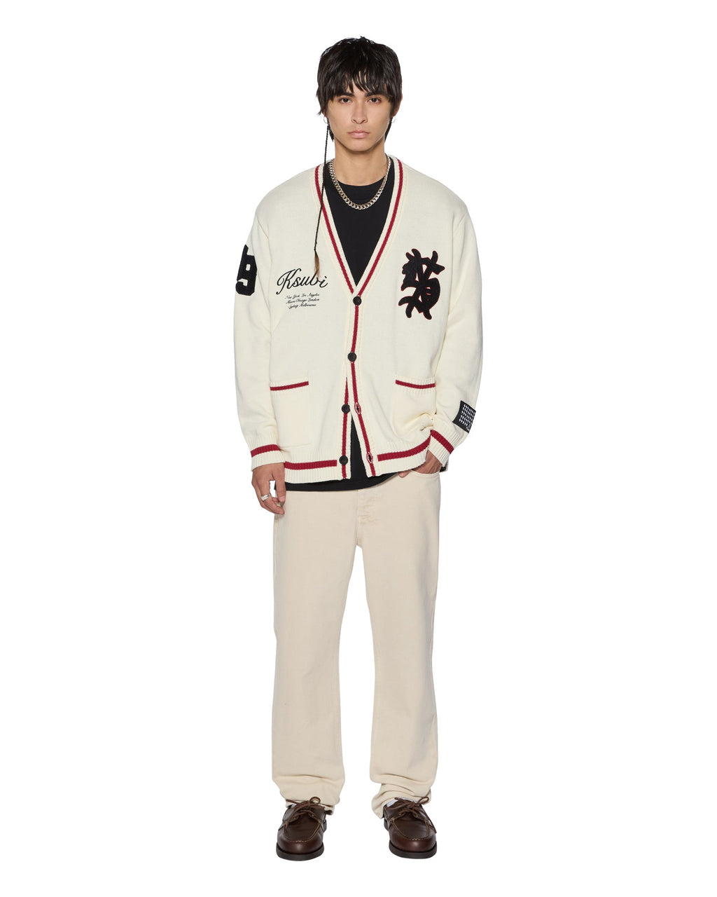 MENS PLAYOFF CARDIGAN ECRU KNITWEAR