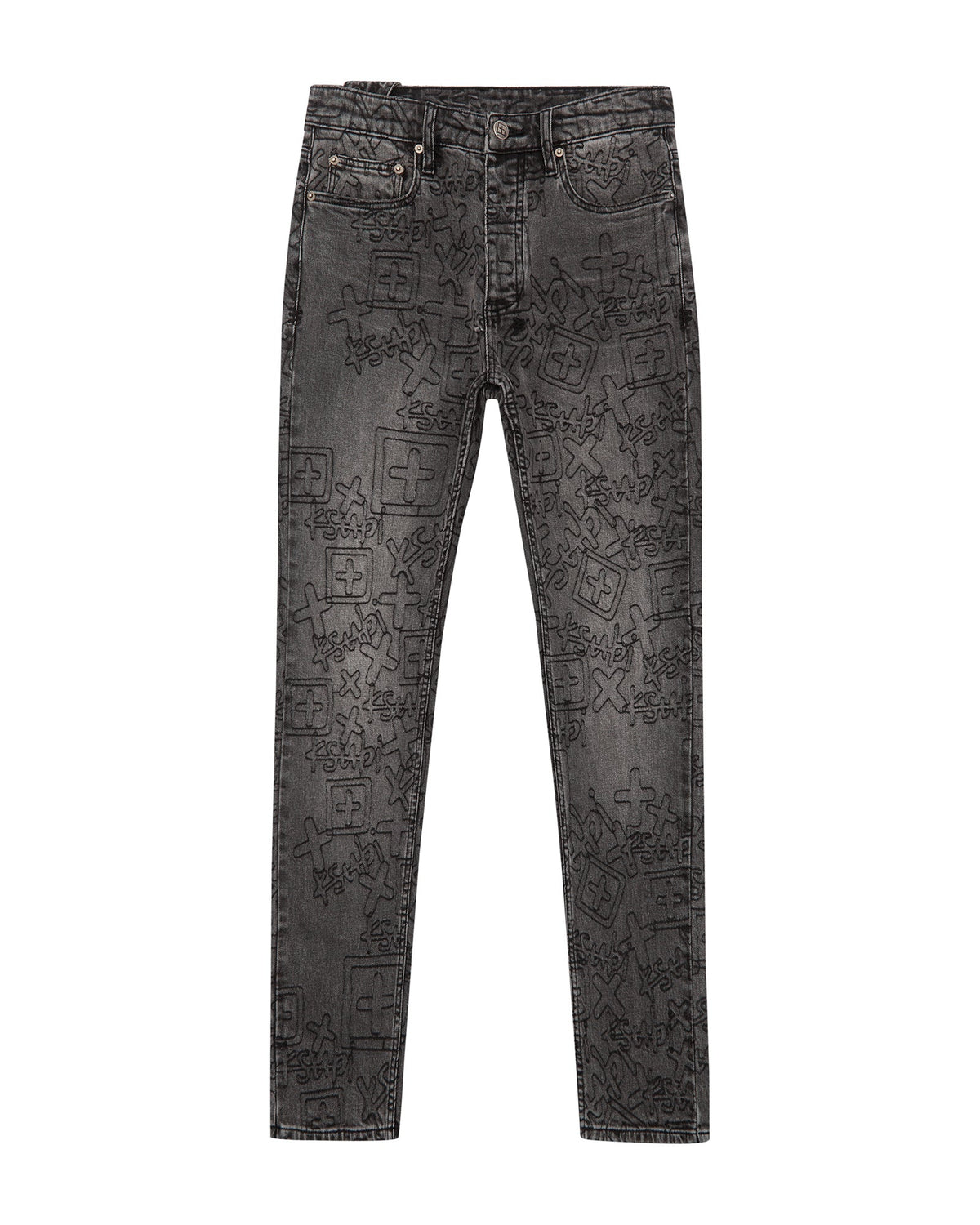 Mens Chitch Stencil Stitch Worn Grey Slim Denim Jeans - Grey