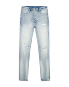 MENS CHITCH PUNK BLUE THRASHED DENIM JEANS