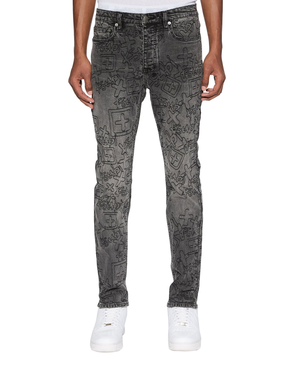 Mens Chitch Stencil Stitch Worn Grey Slim Denim Jeans - Grey