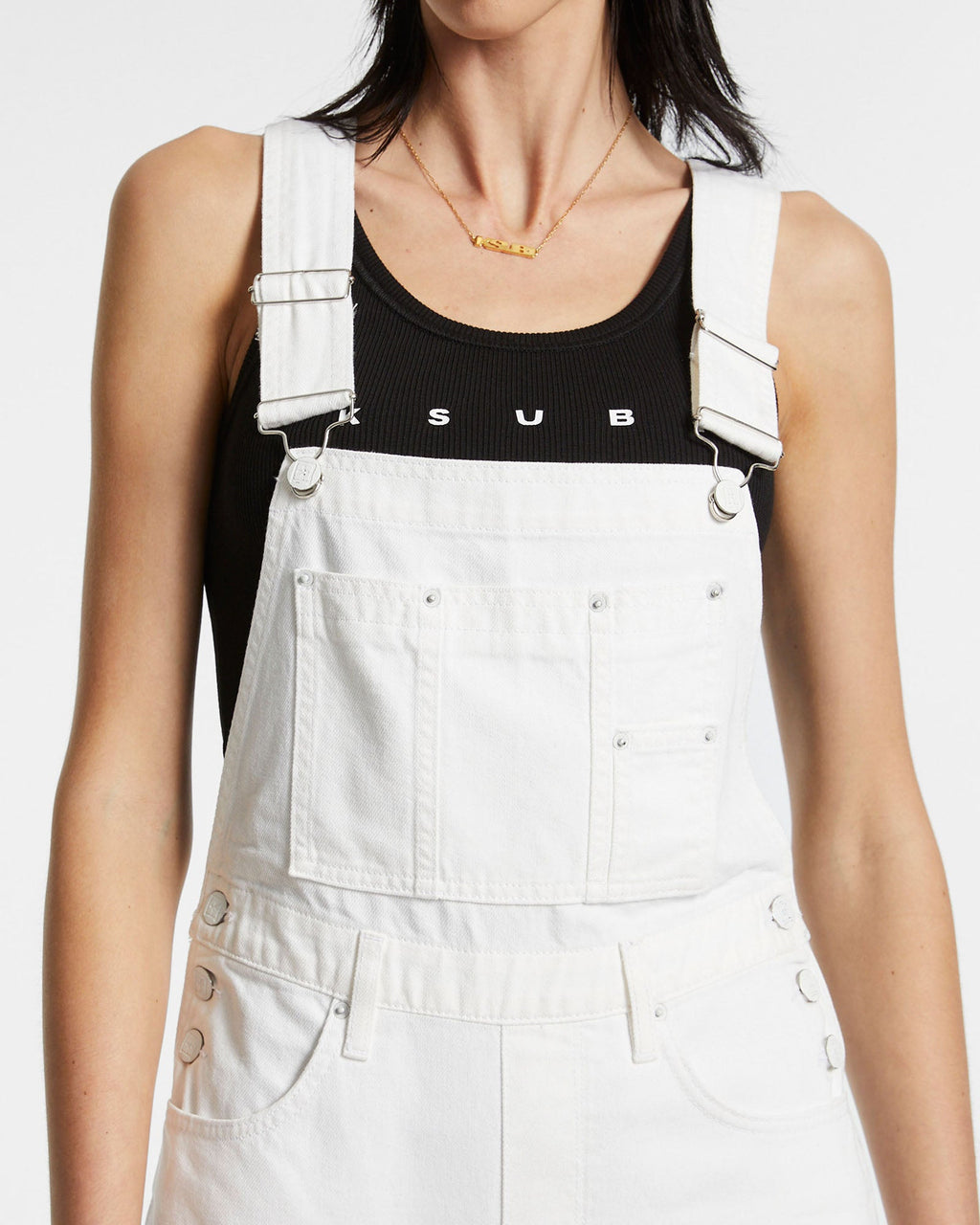 Womens Close Call Overall Blanc Relaxed Jumpsuits - White