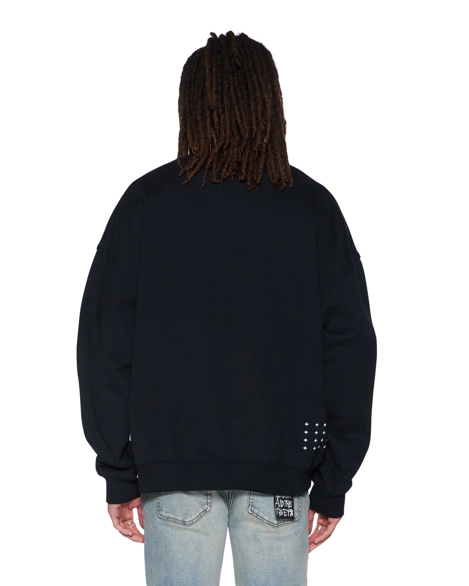 MENS  PLATED EKCESS CREWNECK JET BLACK OVERSIZED FLEECE