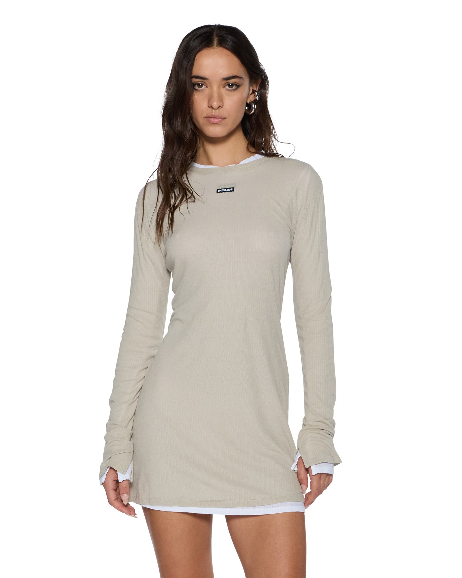 WOMENS  CRAWFORD LS MINI DRESS TAUPE FITTED DRESSES