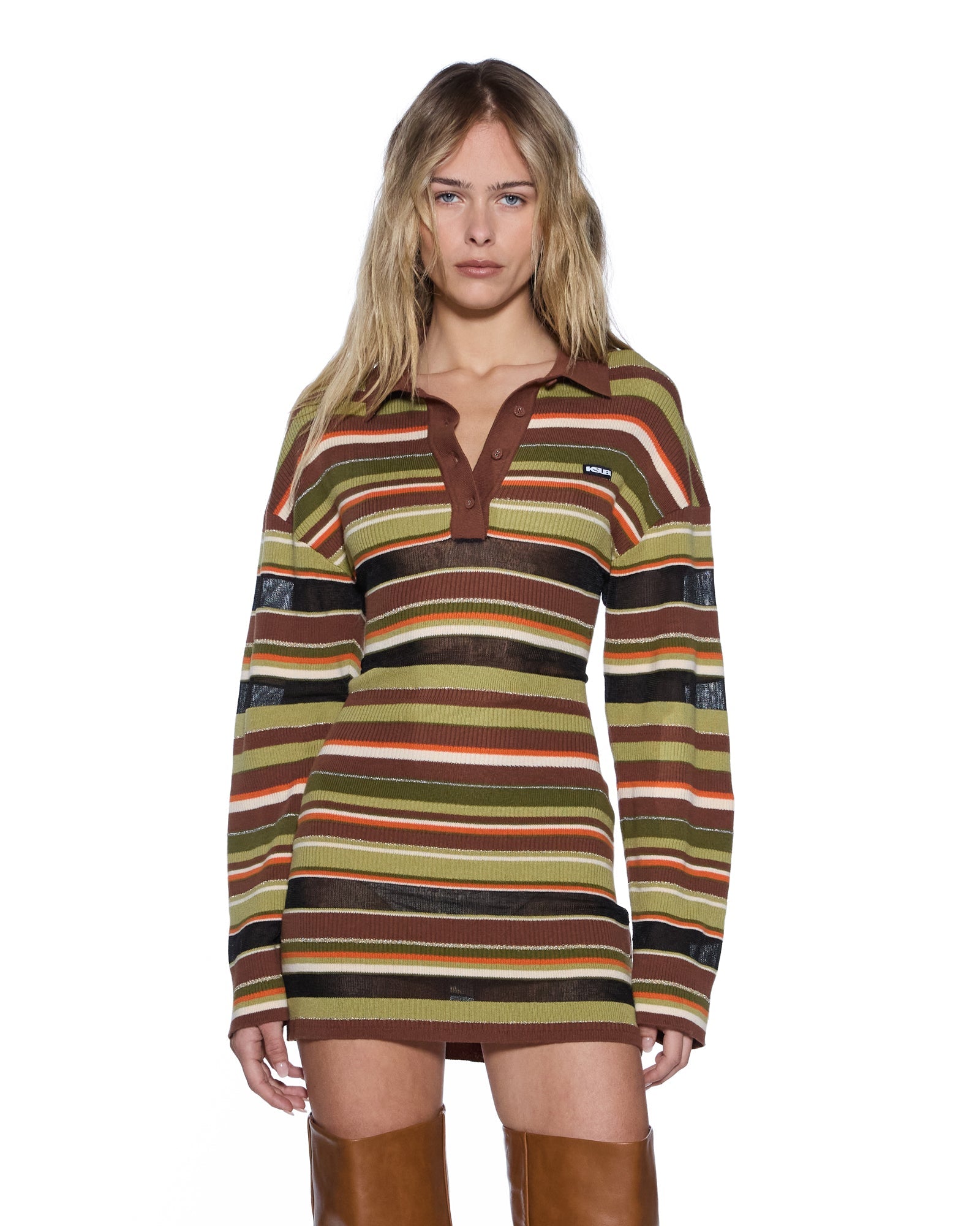 WOMENS  TAMRIN KNITTED LS POLO DRESS MULTI SLIM DRESSES