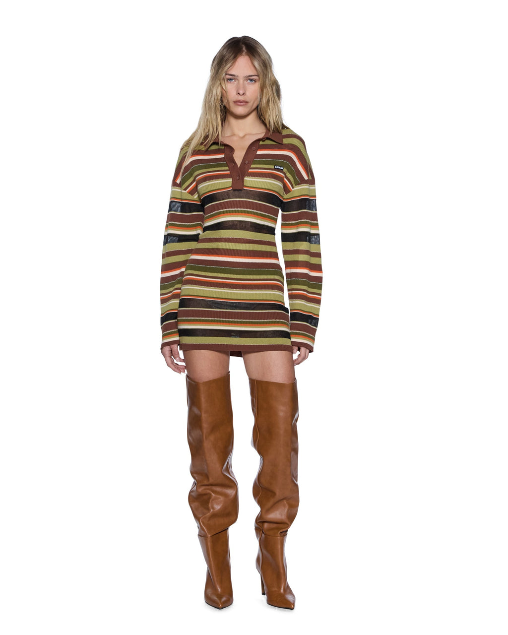 Womens Tamrin Knitted Ls Polo Dress Multi Slim Dresses - Multi Colour