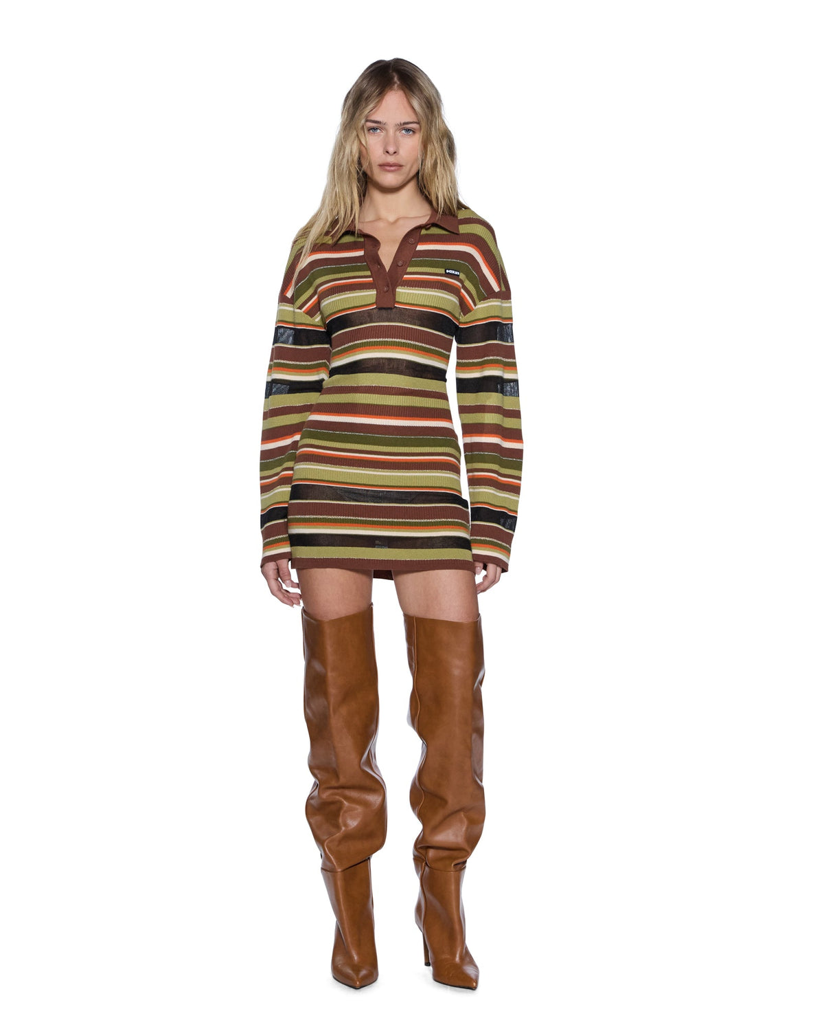 Womens Tamrin Knitted Ls Polo Dress Multi Slim Dresses - Multi Colour
