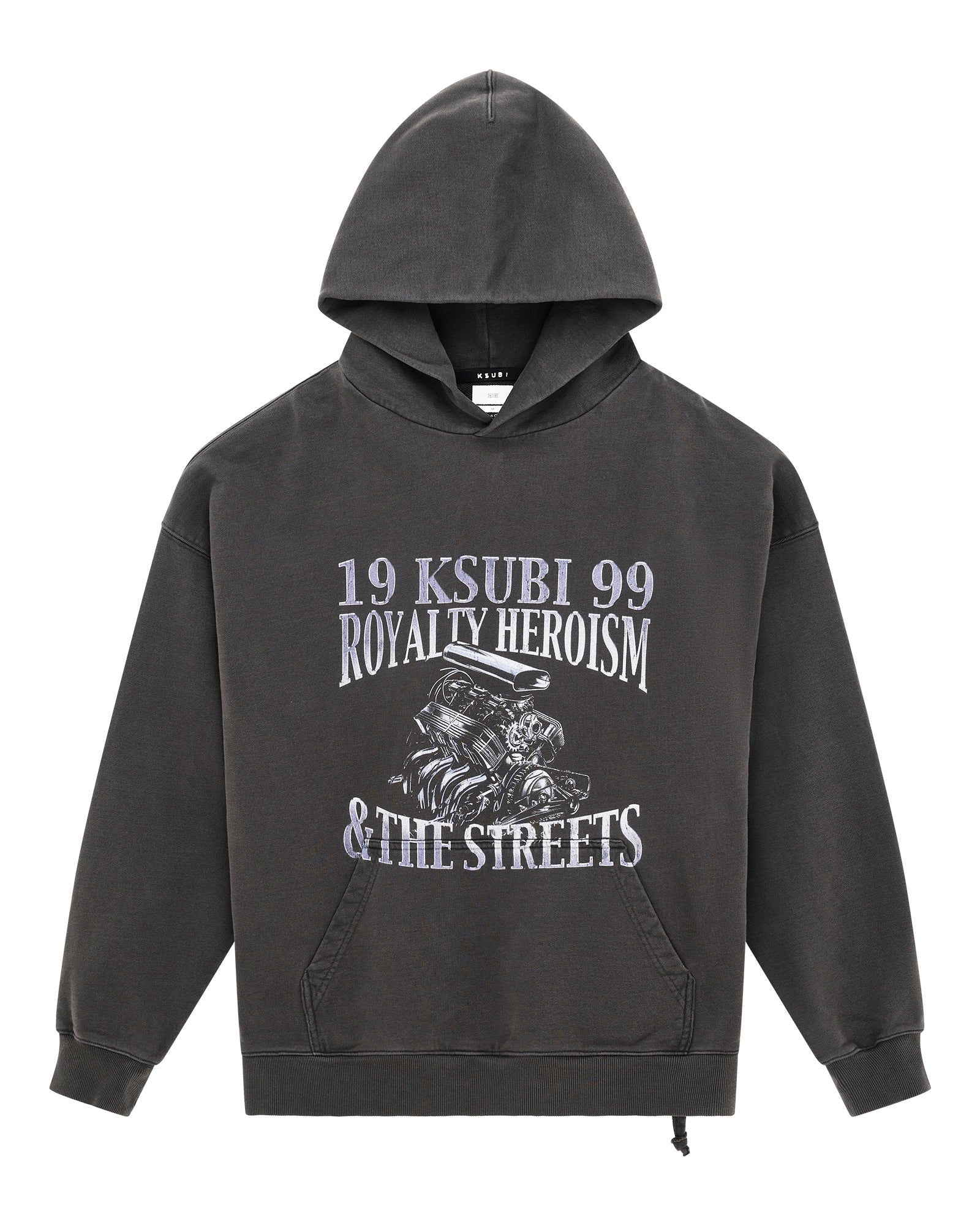 MENS  ENGINE EKCESS HOODIE FADED BLACK OVERSIZED FLEECE