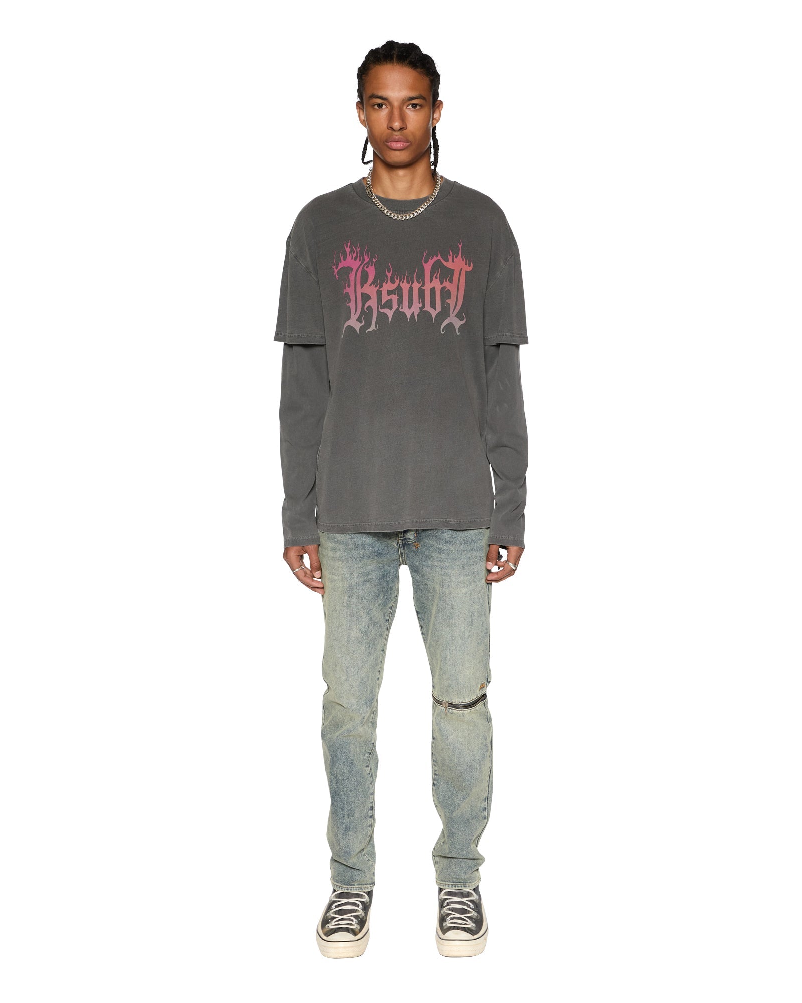 FUEGO LAYERED LS TEE CHARCOAL