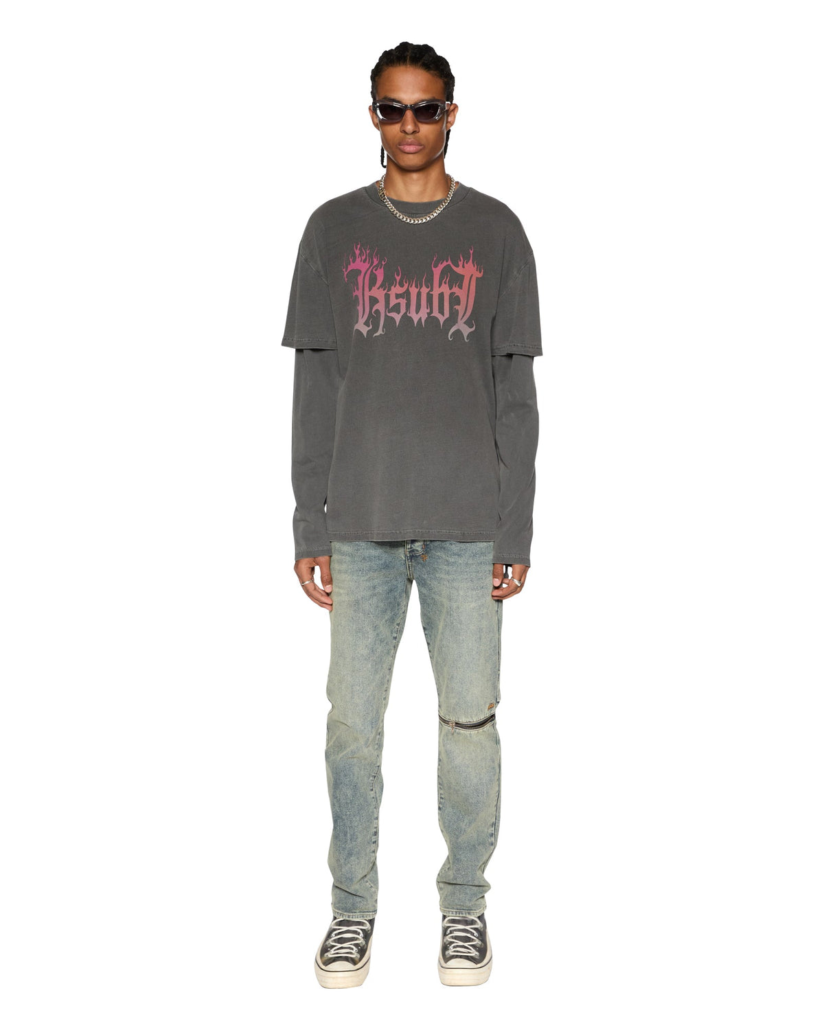 Mens Chitch Stage Dive Caged Slim Denim Jeans - Denim