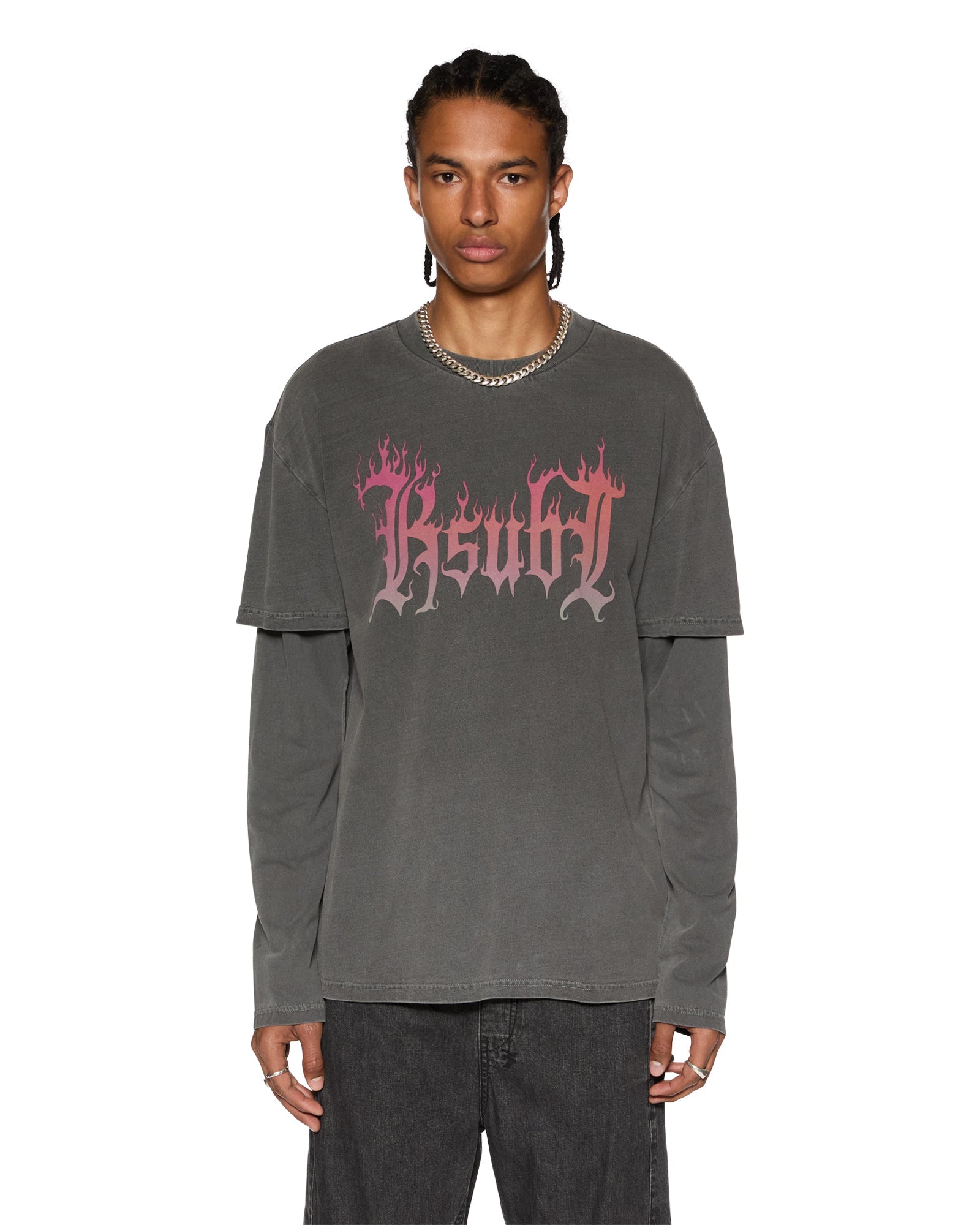 FUEGO LAYERED LS TEE CHARCOAL