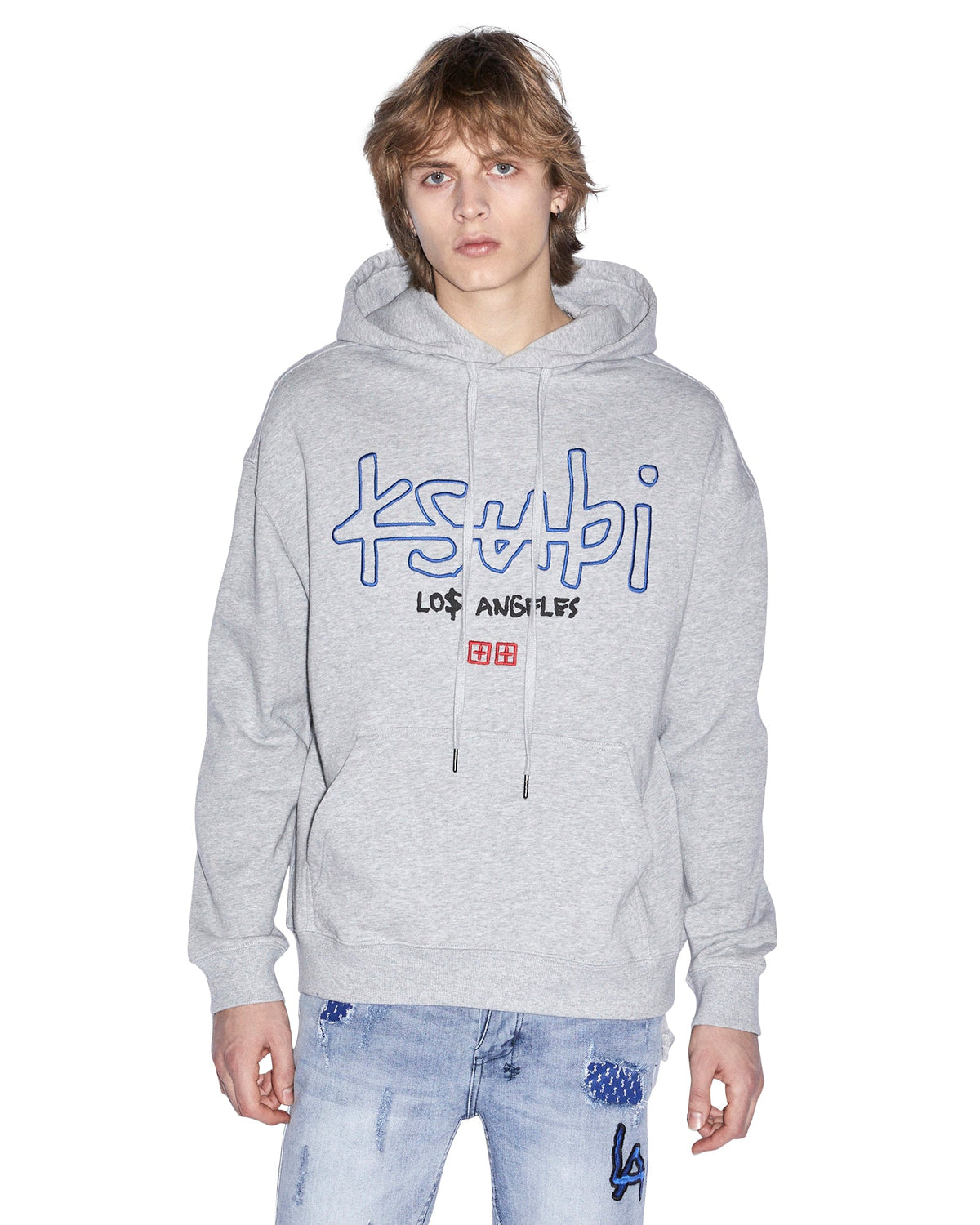 MENS LA 4X4 BIGGIE HOODIE GREY MARLE FLEECE
