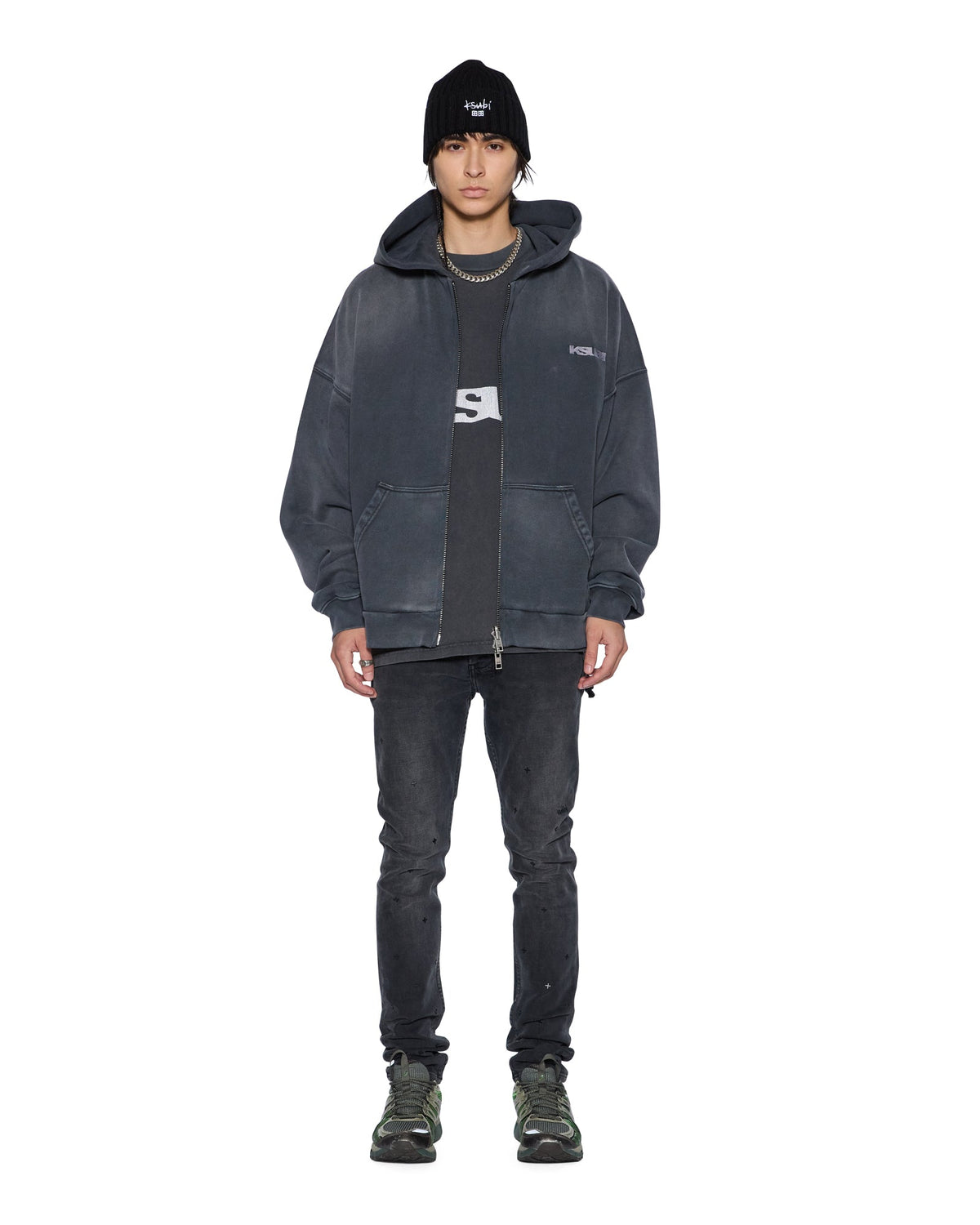 MENS ACE EKCESS ZIP THRU HOODIE BLACK FADE FLEECE
