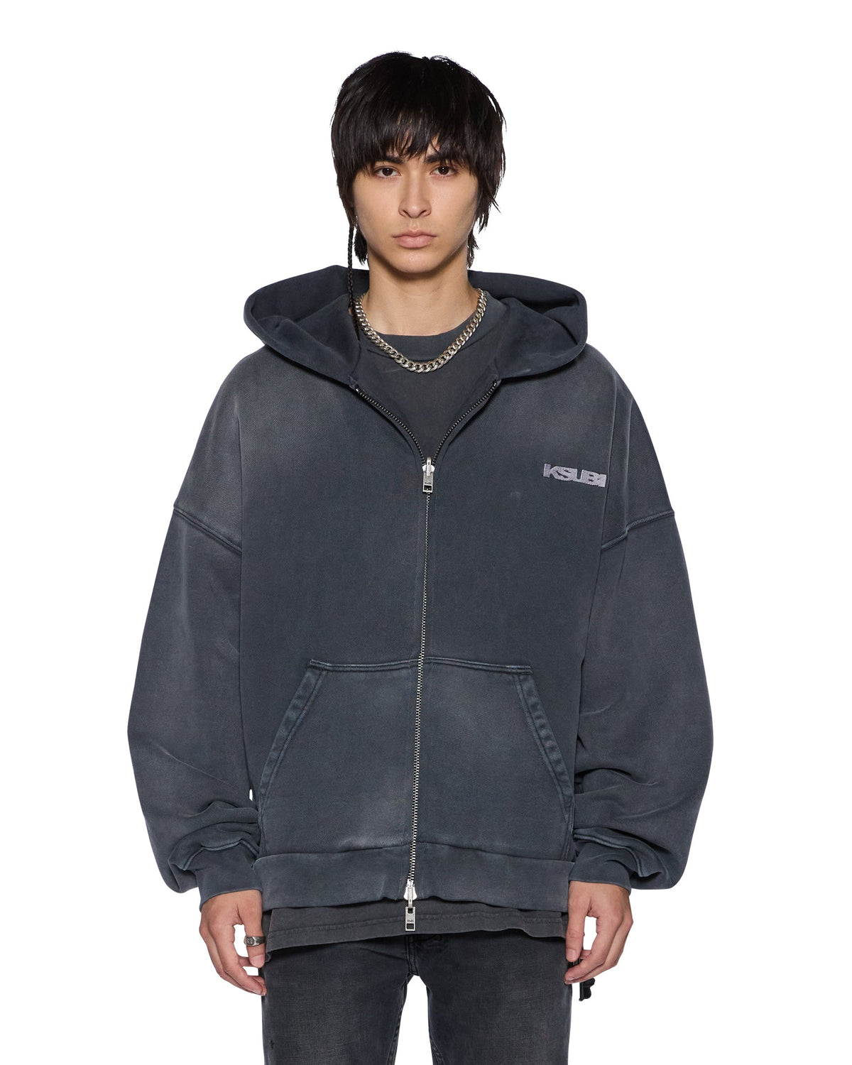 MENS ACE EKCESS ZIP THRU HOODIE BLACK FADE FLEECE