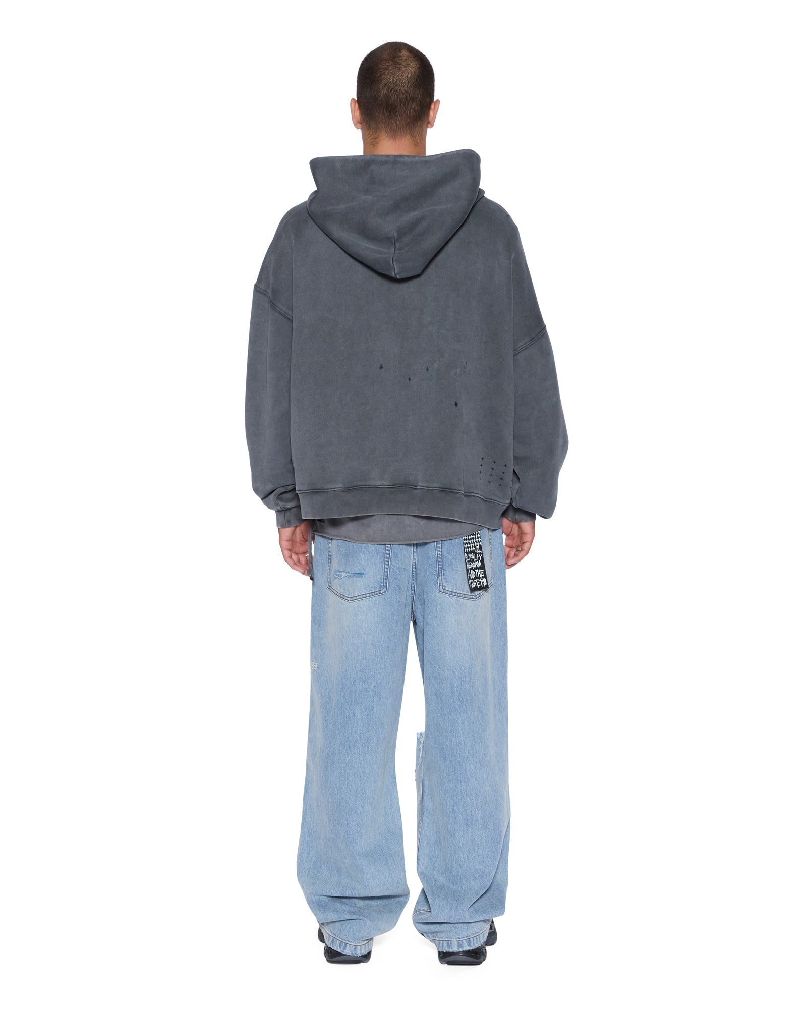 MENS  BLASTED EKCESS HOODIE RHINO OVERSIZED FLEECE