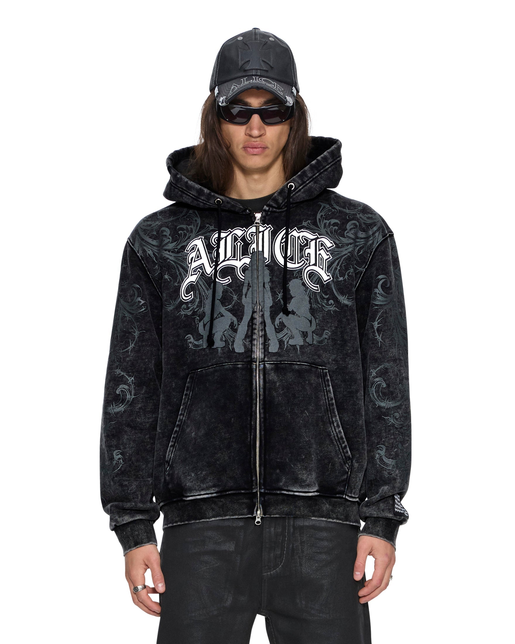 MENS  KSUBI X ALICE HOLLYWOOD GRAPHIC ZIP HOODIE BLACK JACKETS