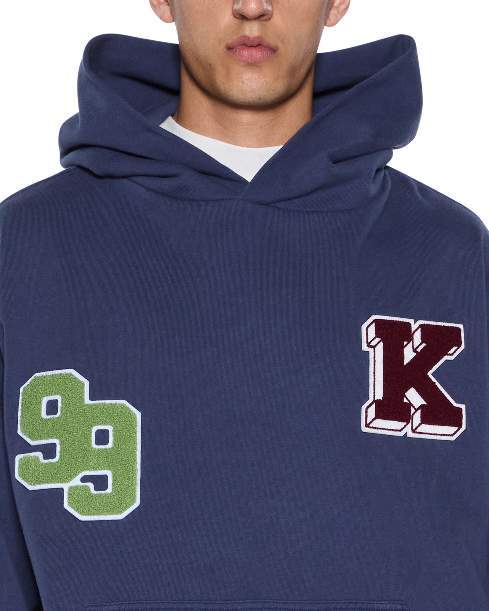 MENS  PATCHED EKCESS HOODIE NAVY OVERSIZED FLEECE