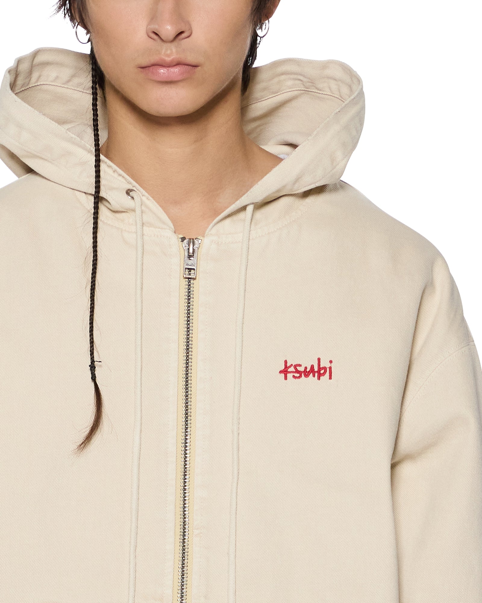 ZIPPED DENIM HOODIE ECRU