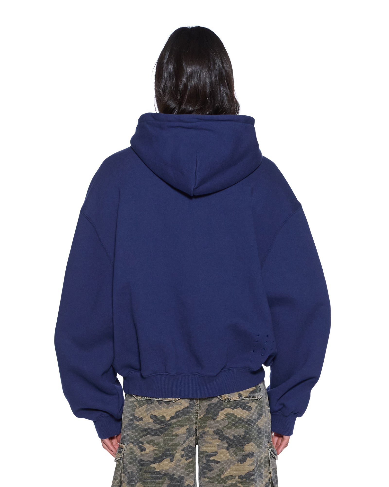 WOMENS  SLOUCH HOODIE NAVY RELAXED FLEECE