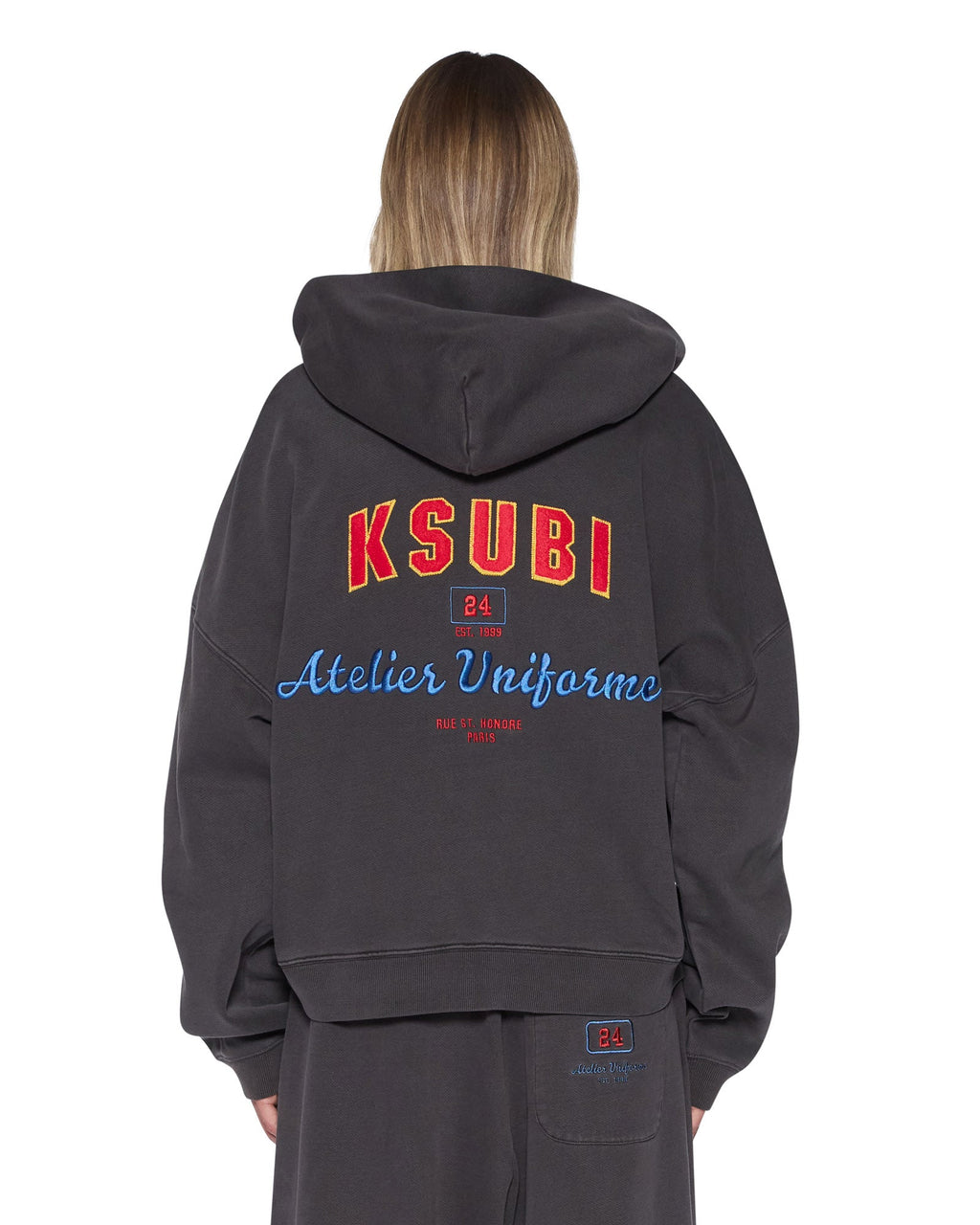 Womens Campus Hoodie Washed Black Boxy Fleece - Black