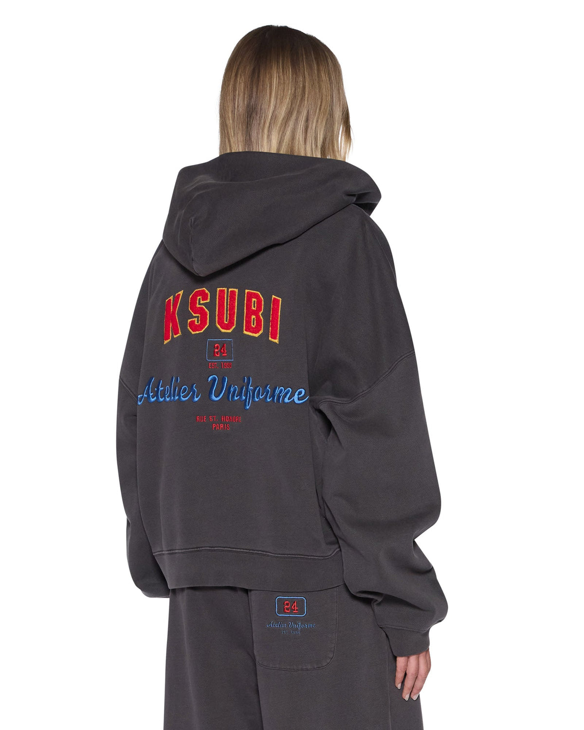 Womens Campus Hoodie Washed Black Boxy Fleece - Black