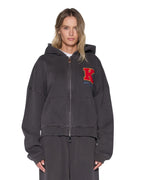 Womens Campus Hoodie Washed Black Boxy Fleece - Black