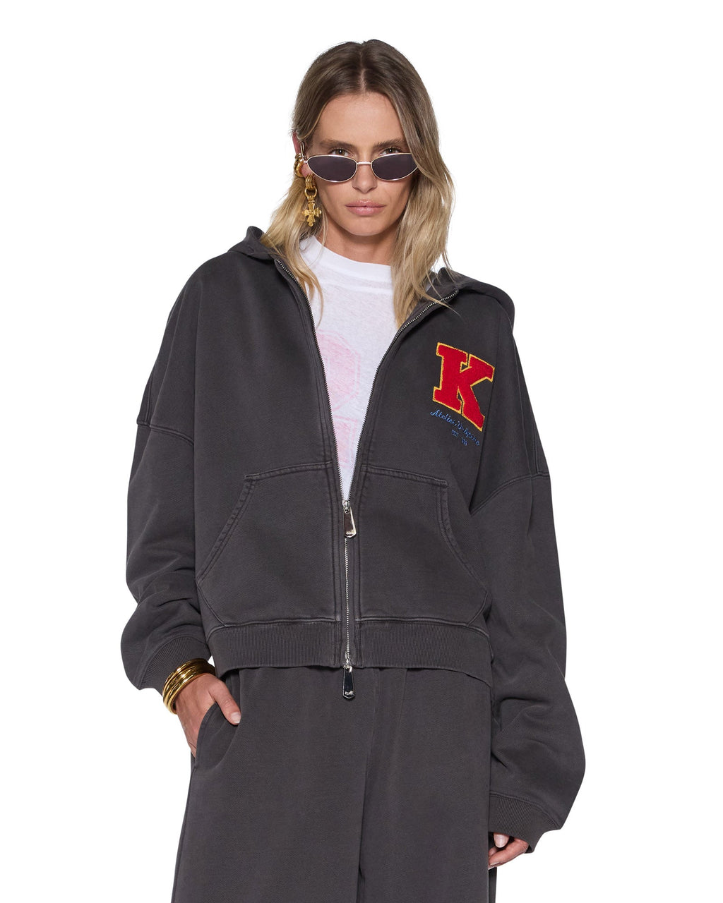 Womens Campus Hoodie Washed Black Boxy Fleece - Black
