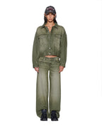 Womens Relax Trucker Jacket Militant Green Relaxed Jackets - Green