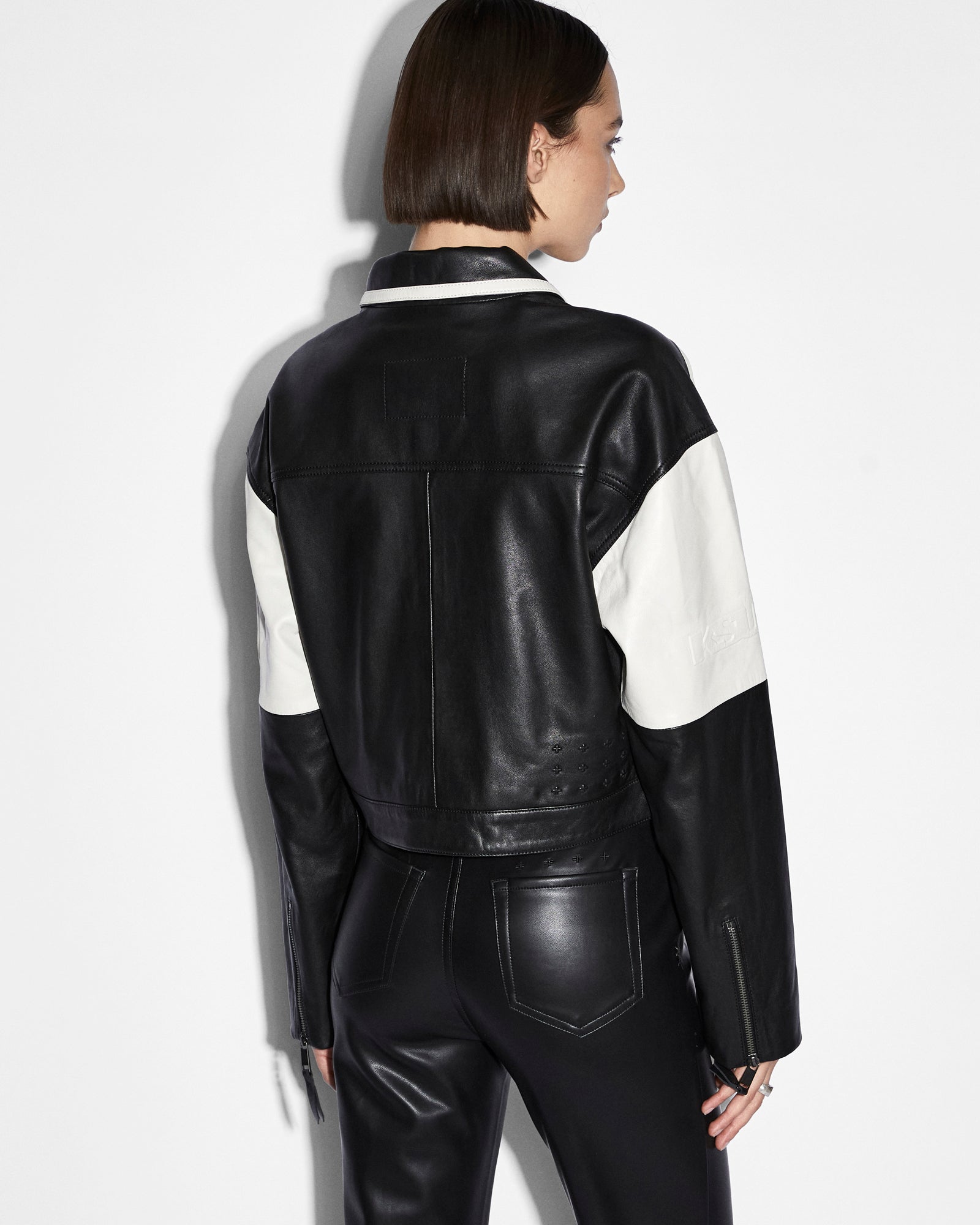 WOMENS  EMBLEM BOXY BIKER BLACK/WHITE BOXY JACKETS