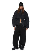 WOMENS CINCHED PUFFER BLACK JACKETS