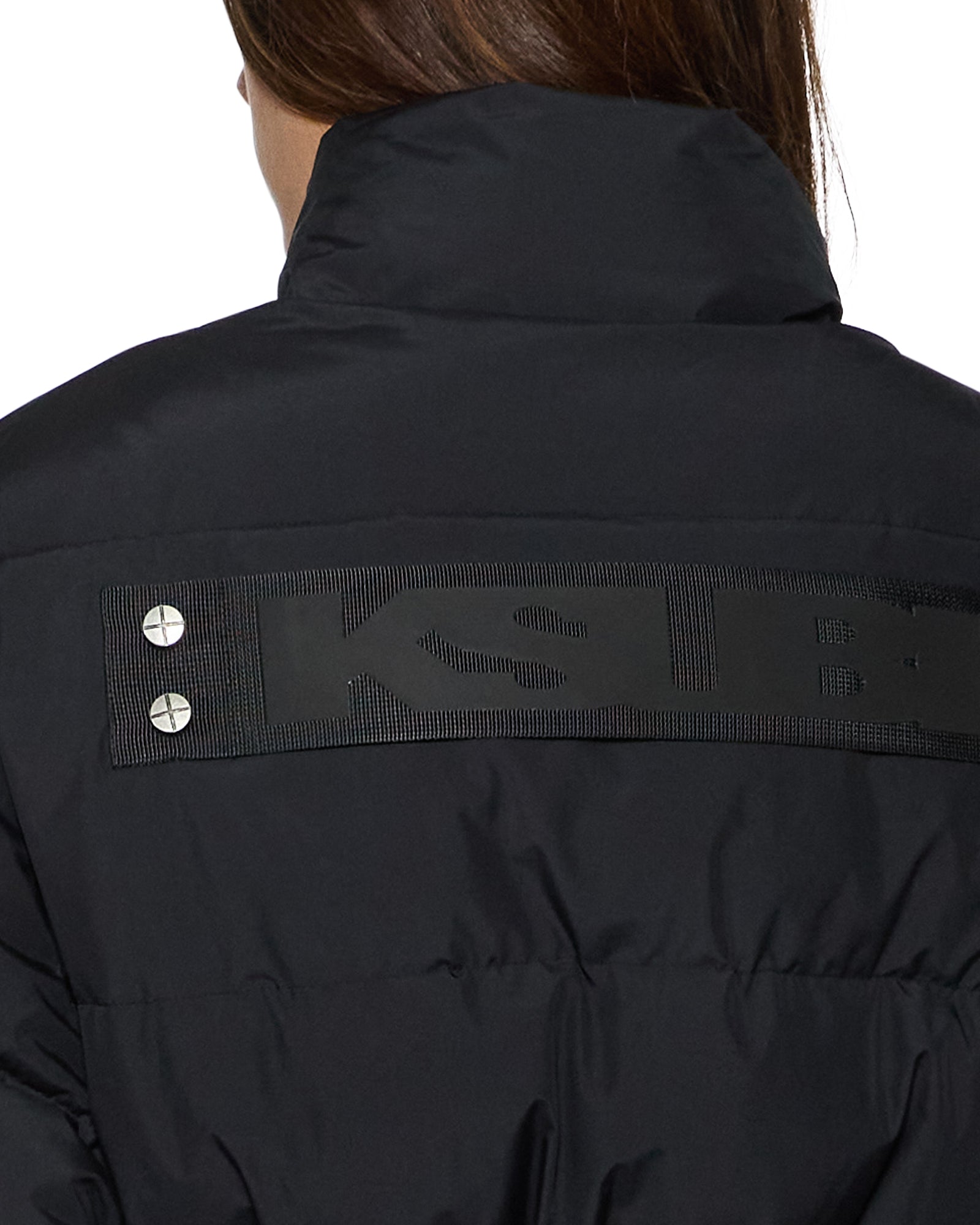 WOMENS  CINCHED PUFFER BLACK REGULAR JACKETS