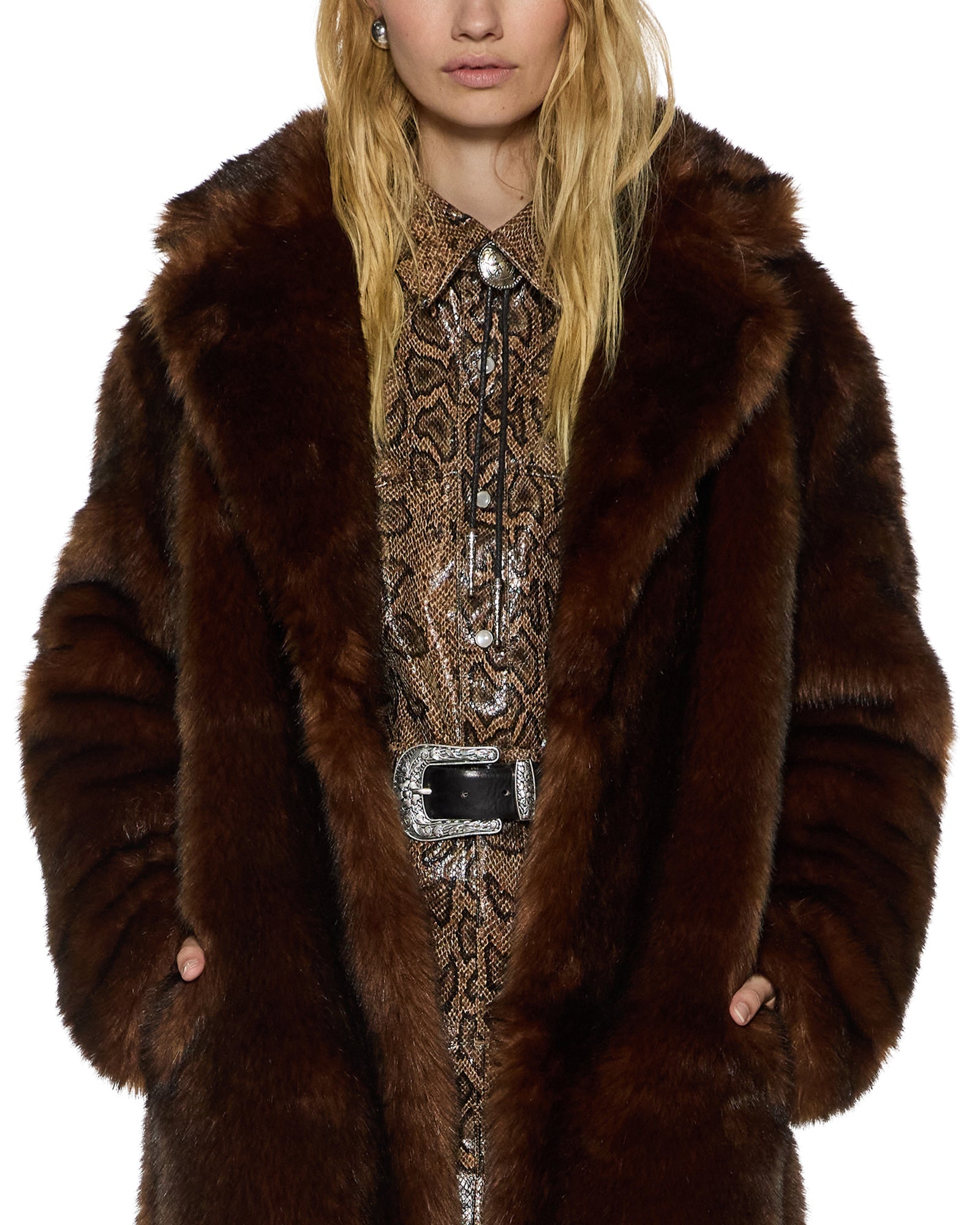 WOMENS  ALTON FAUX FUR JACKET TAWNY STRAIGHT JACKETS