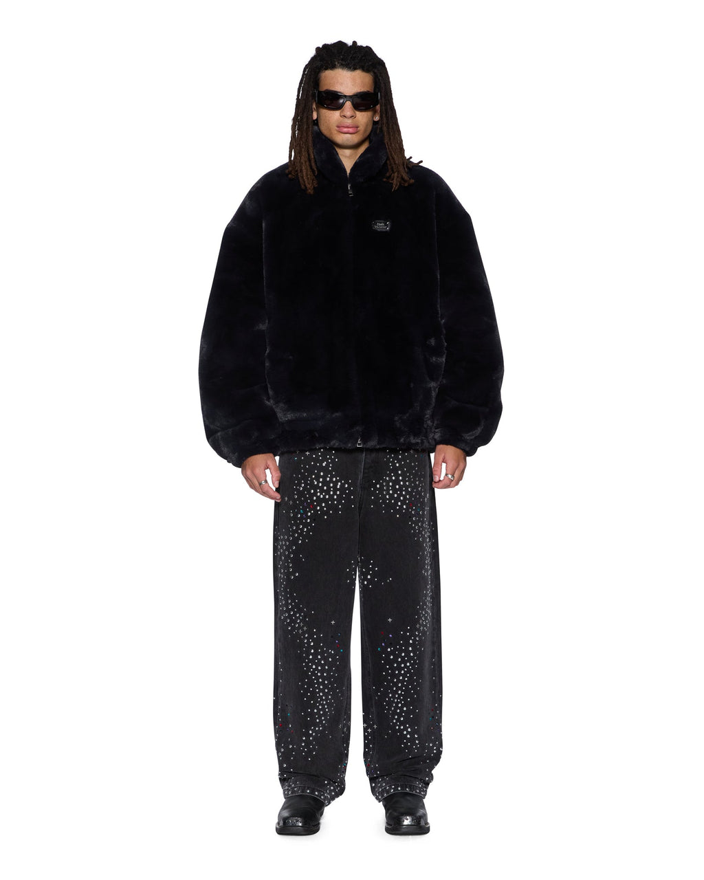 MENS HUSSLE FAUX FUR JACKET BLACK JACKETS