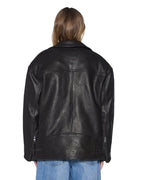 Womens Ksuper Biker Jacket Black Leather Oversized Jackets - Black