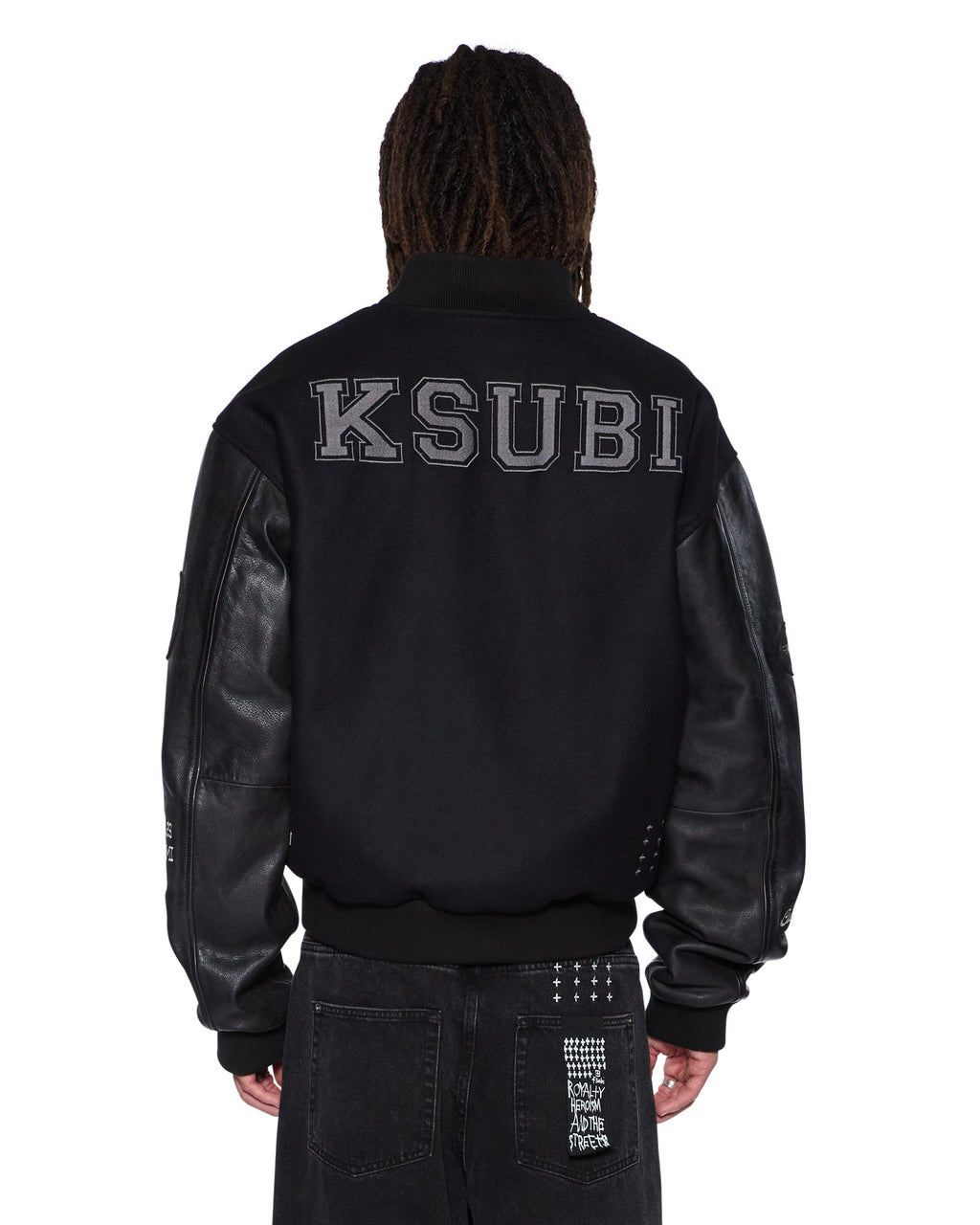 MENS PATCHED VARSITY JACKET BLACK JACKETS