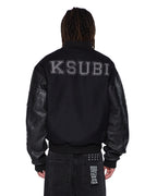 MENS PATCHED VARSITY JACKET BLACK JACKETS