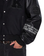 MENS PATCHED VARSITY JACKET BLACK JACKETS