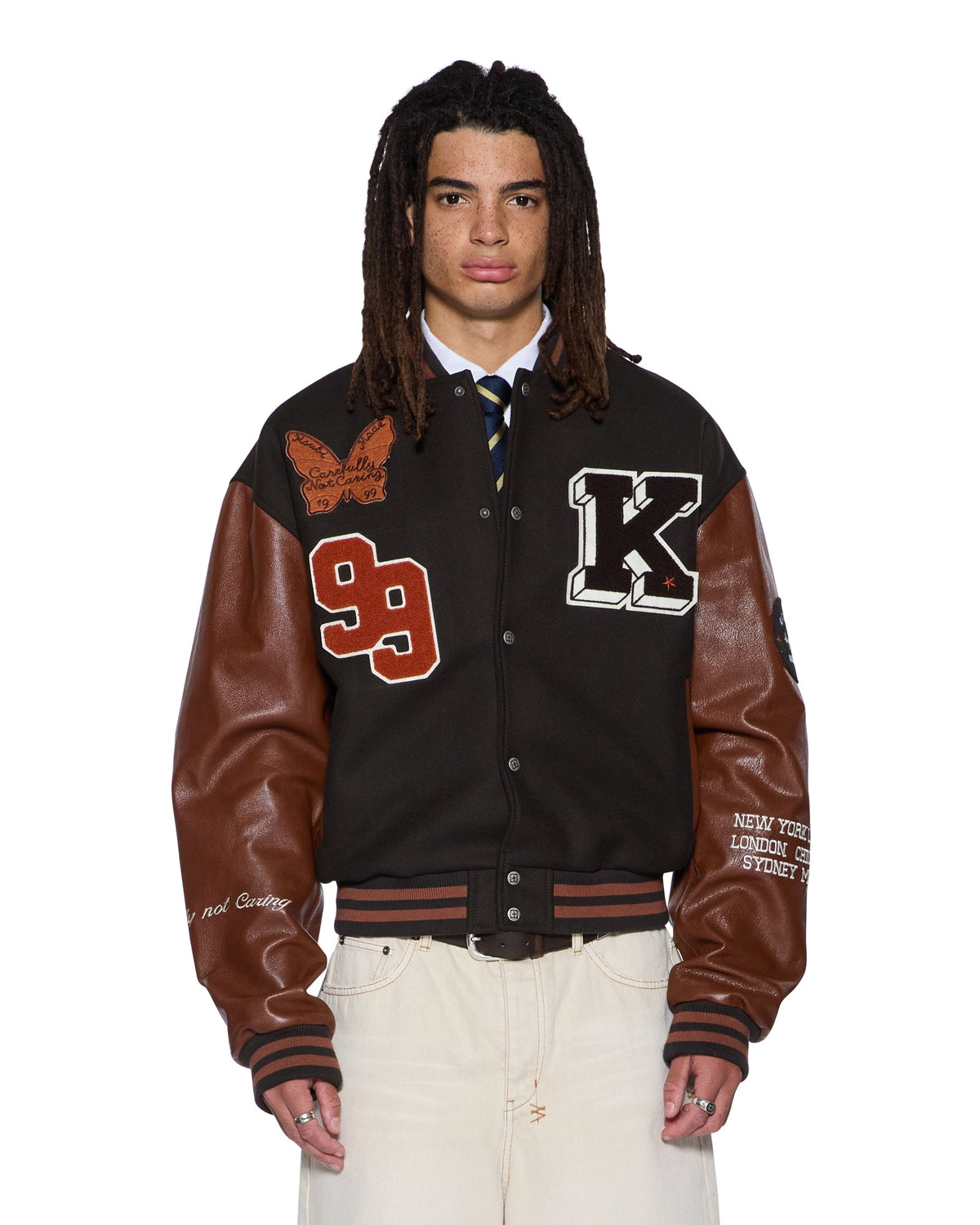 PATCHED VARSITY JACKET CHOCOLATE