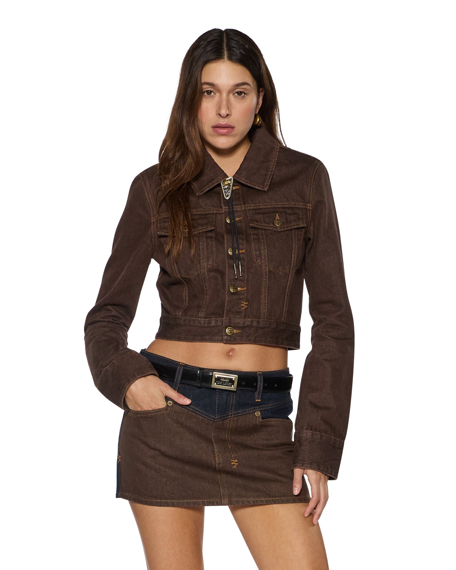 WOMENS  SLIM TRUCKER SADDLE BROWN SLIM JACKETS