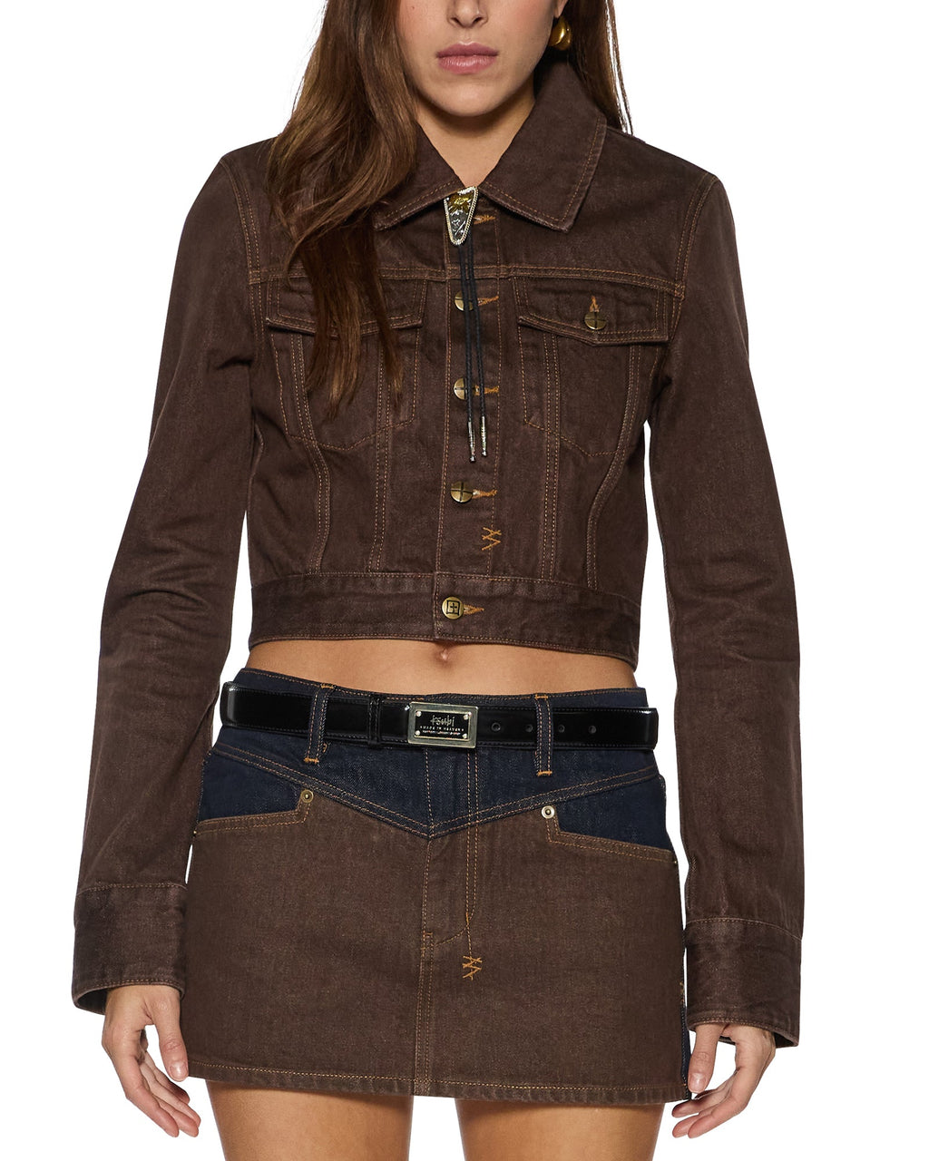 WOMENS SLIM TRUCKER SADDLE BROWN JACKETS